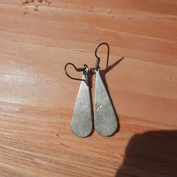 Aztec Mexican handcrafted silver turquoise malachite teardrop mosaic earrings NW - Picture 3 of 3